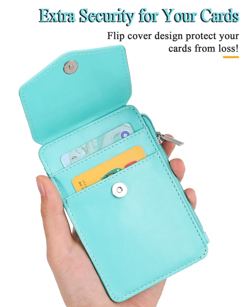 Teskyer Badge Holder with Side Zip Pocket, Multiple Card Slots Leather ID Holder Wallet with Neck Lanyard for Office Staffs, Teachers/Students, Couriers, Workers, Cyan - Image 5